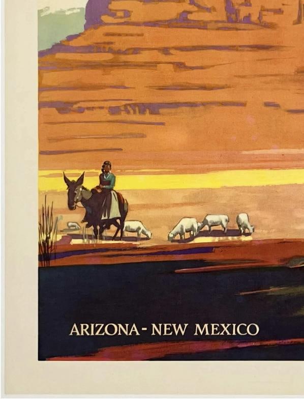 Original Vintage Poster SANTA FE RAILROAD NAVAJO LAND ARIZONA NEW MEXICO Linen - 4