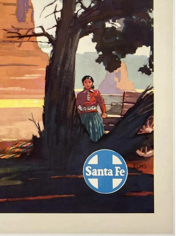 Original Vintage Poster SANTA FE RAILROAD NAVAJO LAND ARIZONA NEW MEXICO Linen - 5
