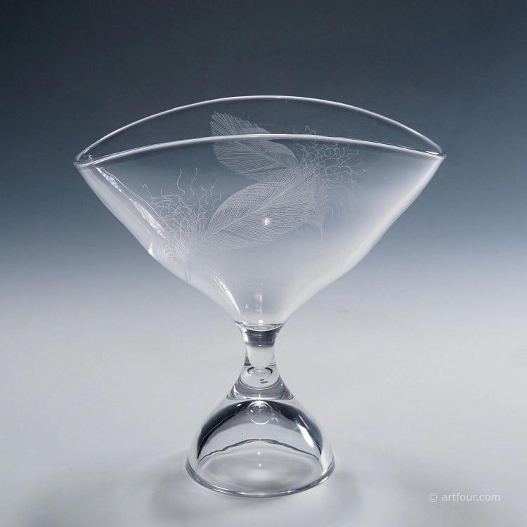 Footed Bowl with Feather Decoration by Vicke Lindstrand for Kosta 1950s - 3