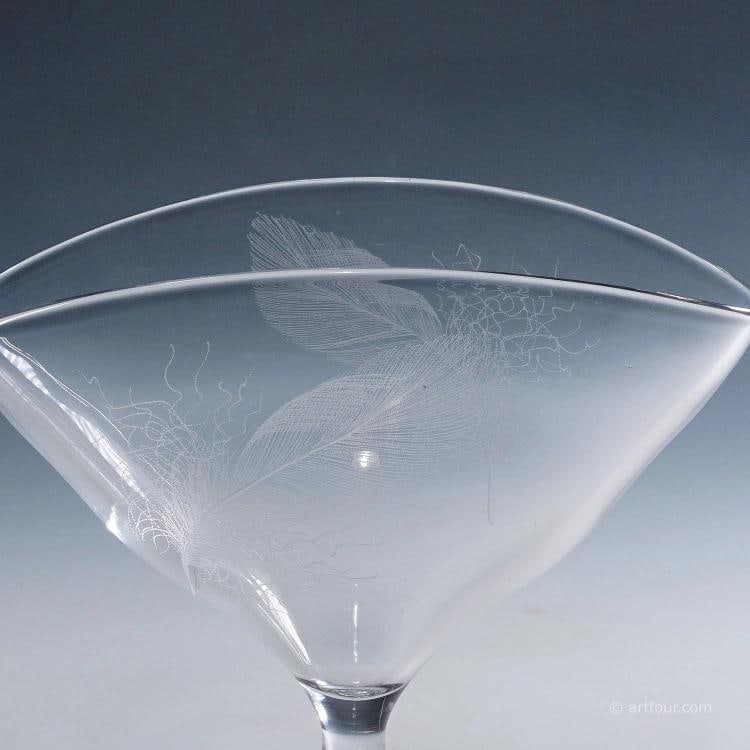 Footed Bowl with Feather Decoration by Vicke Lindstrand for Kosta 1950s - 4