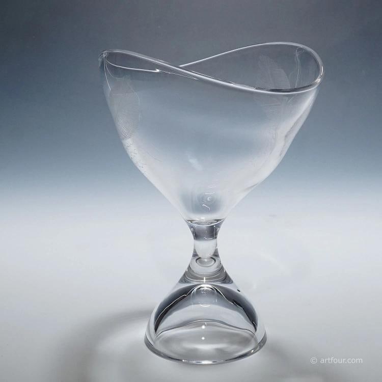 Footed Bowl with Feather Decoration by Vicke Lindstrand for Kosta 1950s - 5