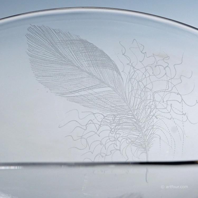 Footed Bowl with Feather Decoration by Vicke Lindstrand for Kosta 1950s - 6