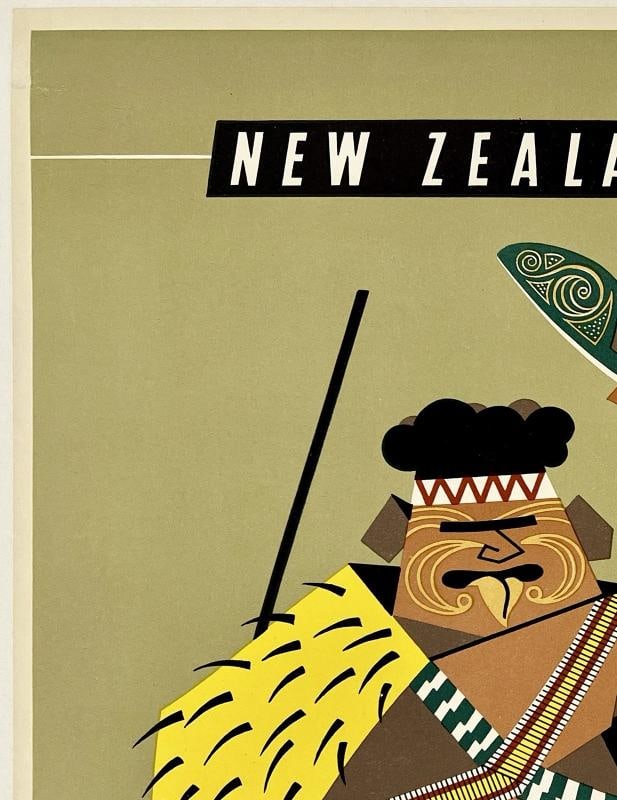 Original Vintage Poster NEW ZEALAND QANTAS Airline Travel Tourism 15 x 20 LINEN - 2
