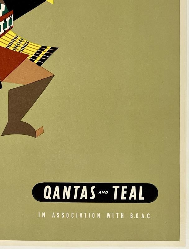 Original Vintage Poster NEW ZEALAND QANTAS Airline Travel Tourism 15 x 20 LINEN - 5