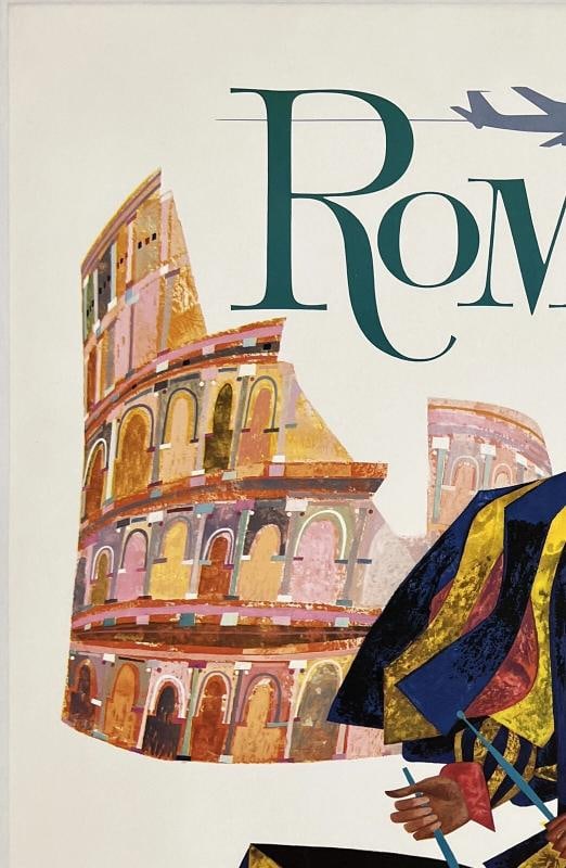 Original Vintage Poster ROME FLY TWA UP UP AND AWAY Airline Travel Tourism OL - 2