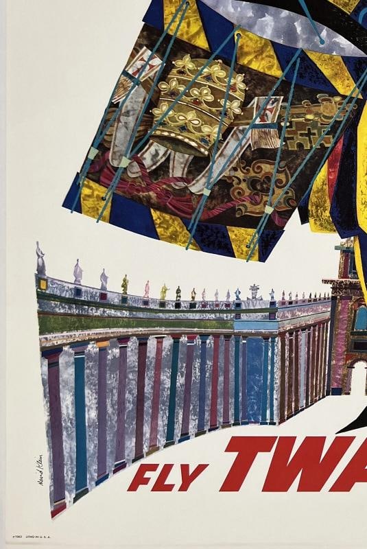 Original Vintage Poster ROME FLY TWA UP UP AND AWAY Airline Travel Tourism OL - 4
