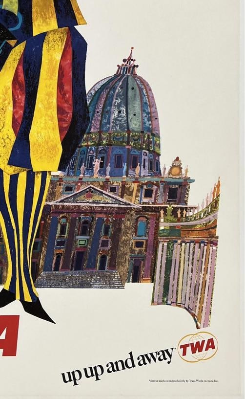 Original Vintage Poster ROME FLY TWA UP UP AND AWAY Airline Travel Tourism OL - 5
