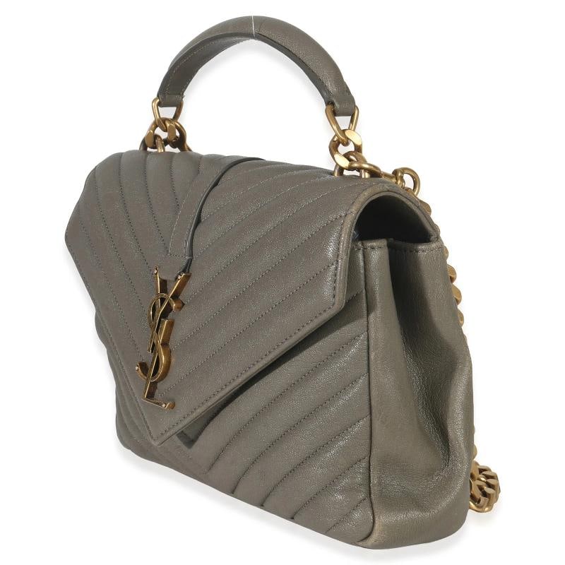 Saint Laurent Taupe Sheepskin Matelasse Chevron Monogram Medium College Bag - 3
