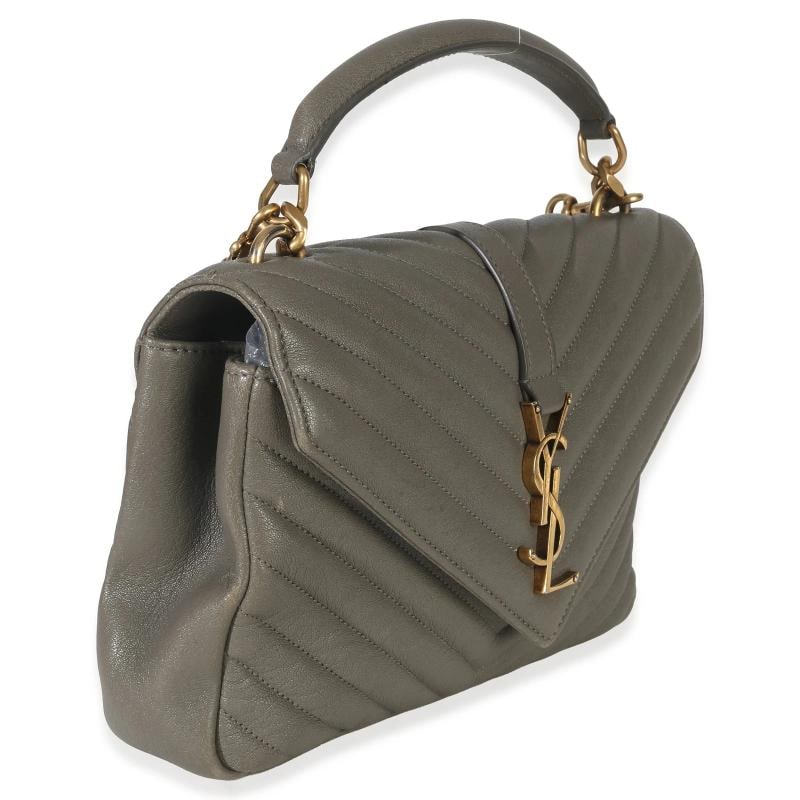 Saint Laurent Taupe Sheepskin Matelasse Chevron Monogram Medium College Bag - 4