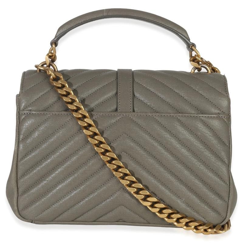 Saint Laurent Taupe Sheepskin Matelasse Chevron Monogram Medium College Bag - 5