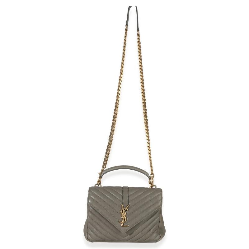 Saint Laurent Taupe Sheepskin Matelasse Chevron Monogram Medium College Bag - 6