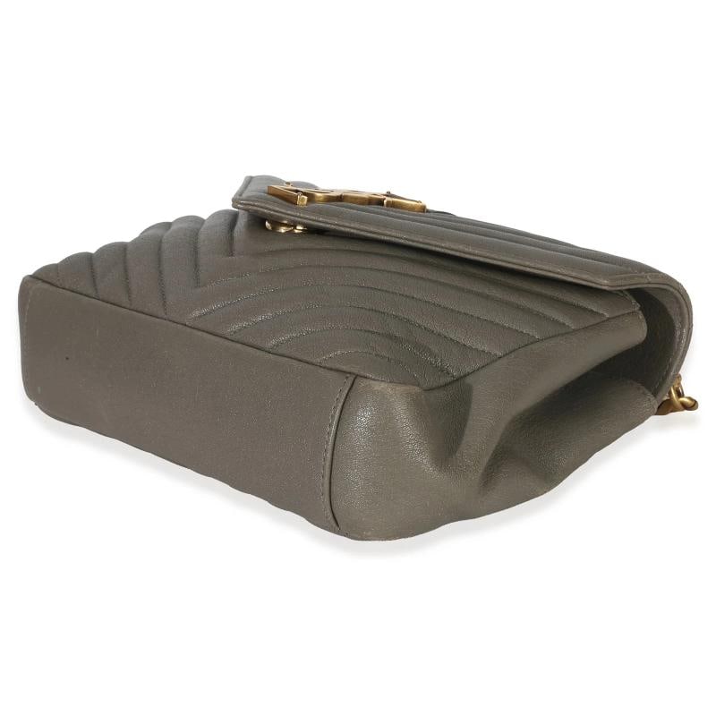 Saint Laurent Taupe Sheepskin Matelasse Chevron Monogram Medium College Bag - 7