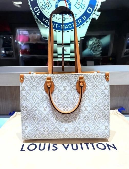 Louis Vuitton Onthego MM Since 1854 Jacquard Tote in Ecru