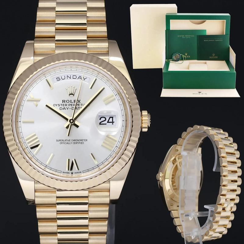 2023 MINT Rolex 228238 Day-Date 40 President Silver Roman Gold Watch Box: Condition: Pre-owned - Excellent,Brand: Rolex,Department: Unisex Adults,Type: Wristwatch,Model: Day-Date President,Reference Number: 228238,With Original Box/Packaging: Yes,With Papers: No,Customized: