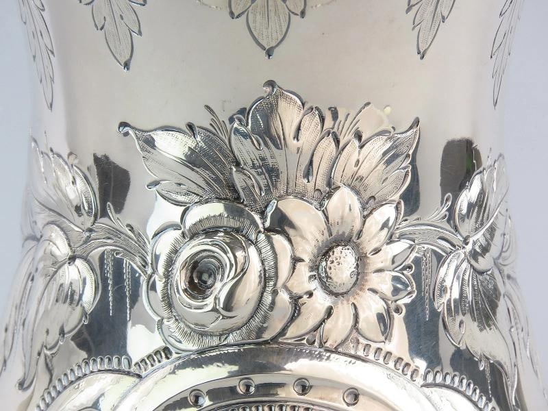 1850s Fabulous American Coin Silver Large Pitcher Fargo Family Monogram 12" Tall - 6