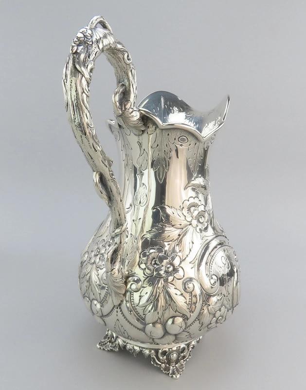 1850s Fabulous American Coin Silver Large Pitcher Fargo Family Monogram 12" Tall - 7