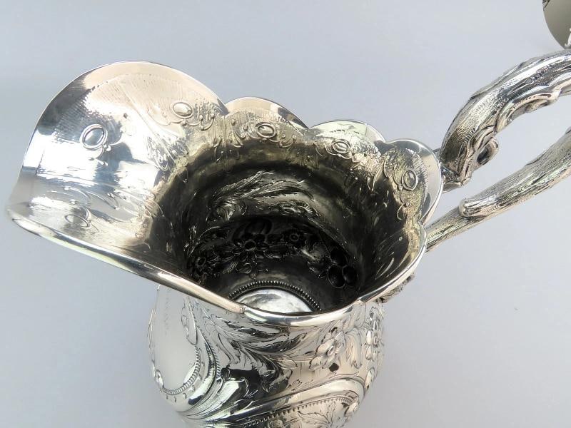 1850s Fabulous American Coin Silver Large Pitcher Fargo Family Monogram 12" Tall - 8