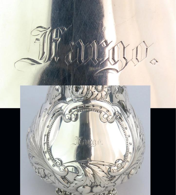 1850s Fabulous American Coin Silver Large Pitcher Fargo Family Monogram 12" Tall - 9