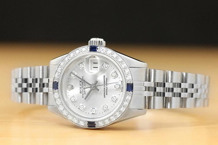LADIES ROLEX DATEJUST 69174 18K GOLD DIAMOND SAPPHIRE STEEL SILVER DIAL WATCH - 3