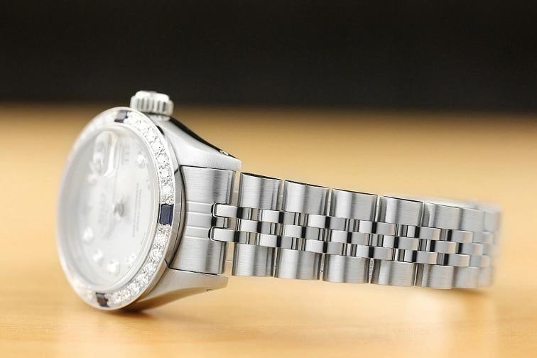 LADIES ROLEX DATEJUST 69174 18K GOLD DIAMOND SAPPHIRE STEEL SILVER DIAL WATCH - 4
