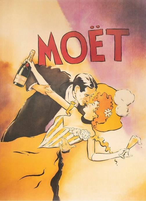 Original Vintage Poster - McIndoe - Moet Champagne - Couple - Dance- Bottle 1986 (1 of 4)
