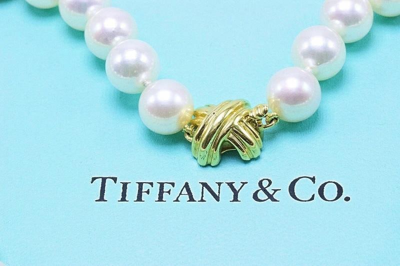 Tiffany & Co Akoya Cultured Pearl Signature X Necklace 18K Yellow Gold 9 9.5mm - 6