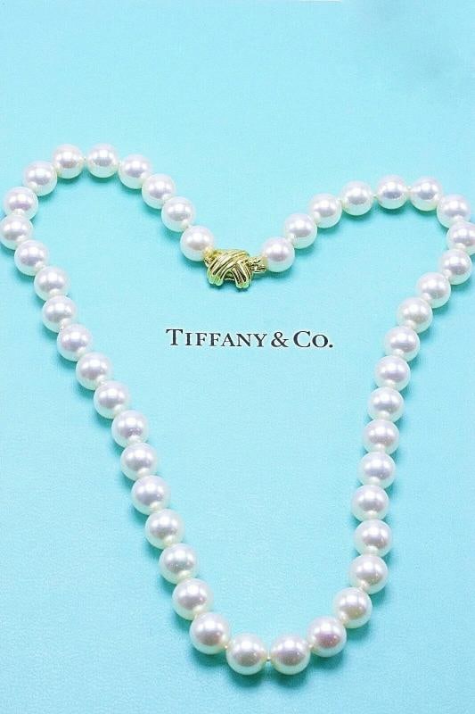 Tiffany & Co Akoya Cultured Pearl Signature X Necklace 18K Yellow Gold 9 9.5mm - 8
