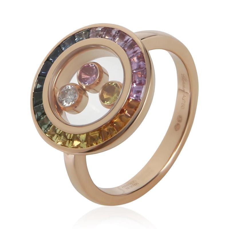 Chopard Rose Gold Sapphire and Diamond Happy Diamond Ring - 4