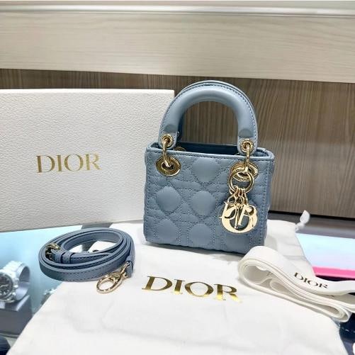 Christian Dior Lady Dior Bag Cannage Quilt Lambskin Micro: Condition: Pre-owned - Excellent,Brand: Dior,Exterior Material: Leather,Style: Shoulder Bags,Exterior Color: Blue,Department: Women,Size: Micro,Accessories: Dust Bag, With Strap,Lining Material: