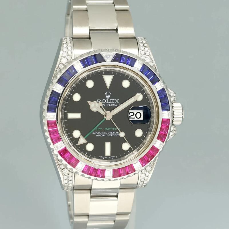 2017 MINT Diamond Ruby & Sapphire Rolex GMT Master II 116710 Steel 40mm Watch - 3
