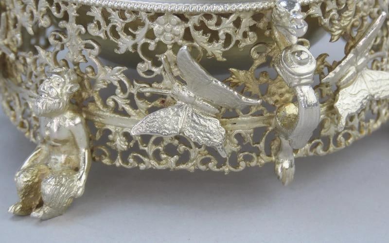 4 Large 1800s German Silver Salts Fantasy Figures Satyrs Butterflies - 3