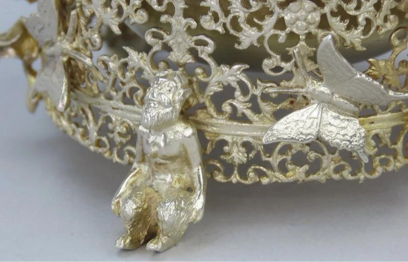 4 Large 1800s German Silver Salts Fantasy Figures Satyrs Butterflies - 4