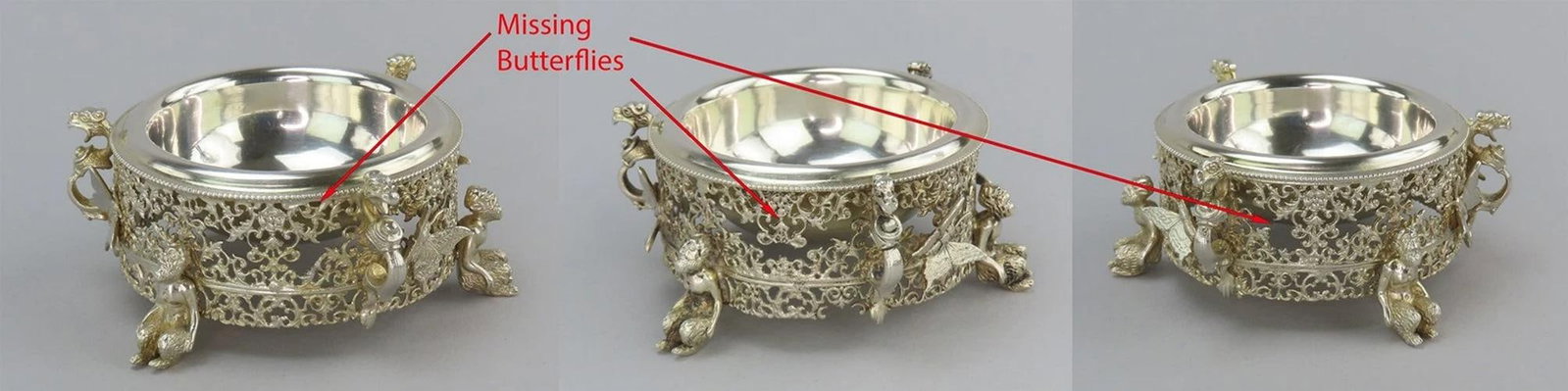 4 Large 1800s German Silver Salts Fantasy Figures Satyrs Butterflies - 8