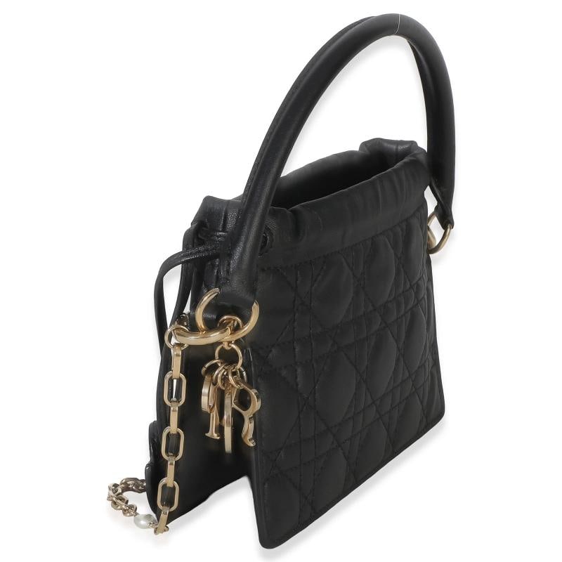 Christian Dior Black Lambskin Cannage Lady Dior Milly Mini Drawstring Bag - 2