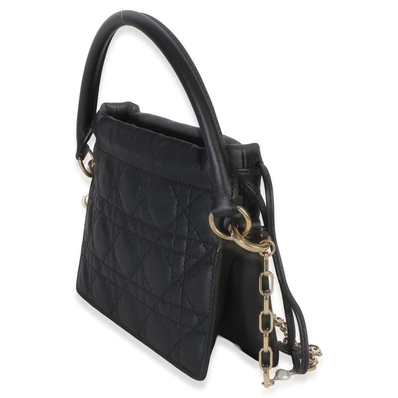 Christian Dior Black Lambskin Cannage Lady Dior Milly Mini Drawstring Bag - 3