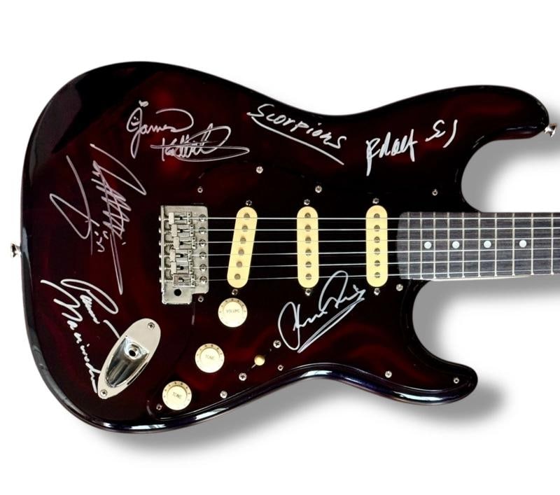 Scorpions Signed Guitar JSA COA Klaus Meine Rudolf Schenker Matthias Jabs +2: Industry: Music,Signed: Yes,Autograph Authentication: James Spence (JSA),Object Type: Guitar & Guitar Pick,Original/Reproduction: Original,Country of Origin: United States Signer: The Scorpions