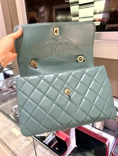 Chanel Large Trendy CC Top Handle Bag Dark Sage Green Lambskin (2019) - 10