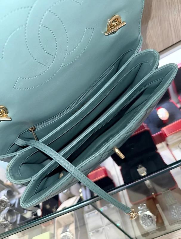 Chanel Large Trendy CC Top Handle Bag Dark Sage Green Lambskin (2019) - 11
