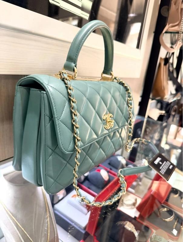 Chanel Large Trendy CC Top Handle Bag Dark Sage Green Lambskin (2019) - 2