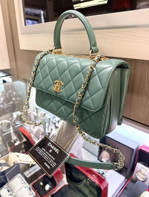 Chanel Large Trendy CC Top Handle Bag Dark Sage Green Lambskin (2019) - 3