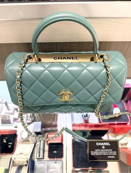 Chanel Large Trendy CC Top Handle Bag Dark Sage Green Lambskin (2019) - 4