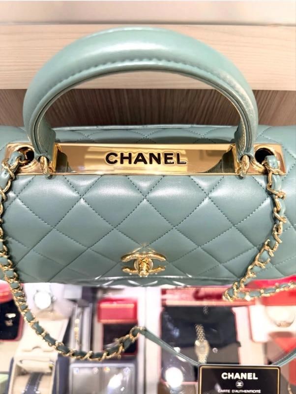 Chanel Large Trendy CC Top Handle Bag Dark Sage Green Lambskin (2019) - 5