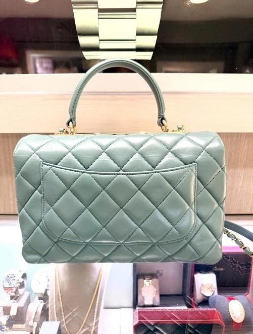 Chanel Large Trendy CC Top Handle Bag Dark Sage Green Lambskin (2019) - 6