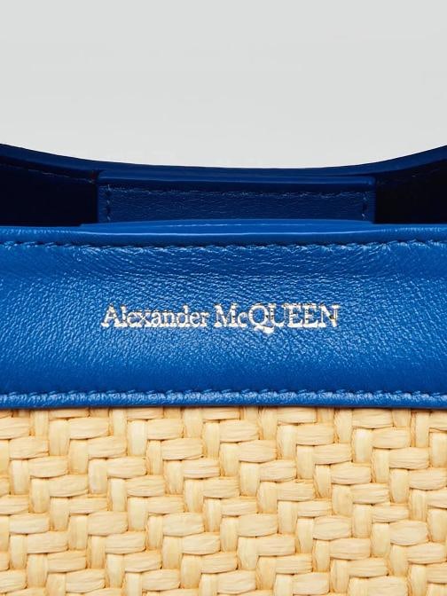 Alexander McQueen Natural/Electric Blue Leather and Straw Small Bow Tote Bag - 6