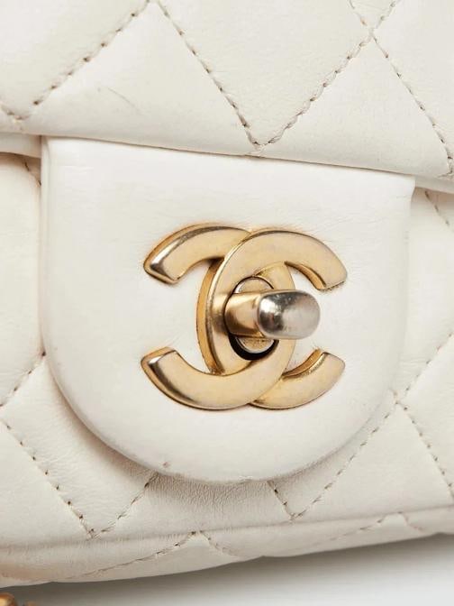 Chanel White Quilted Lambskin Leather Pearl Crush Rectangular Mini Flap Bag - 10