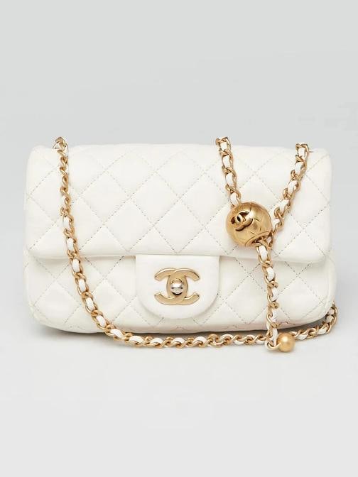 Chanel White Quilted Lambskin Leather Pearl Crush Rectangular Mini Flap Bag (1 of 12)