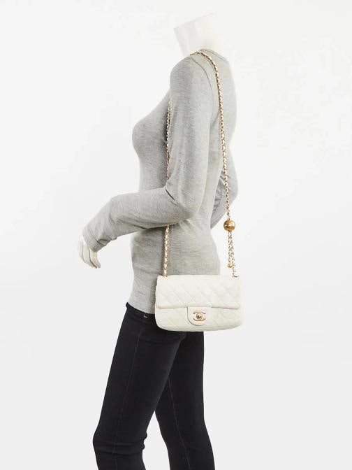 Chanel White Quilted Lambskin Leather Pearl Crush Rectangular Mini Flap Bag - 2