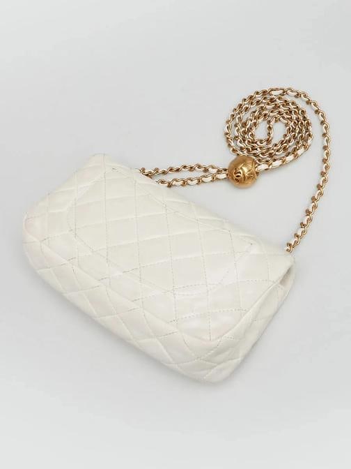 Chanel White Quilted Lambskin Leather Pearl Crush Rectangular Mini Flap Bag - 3
