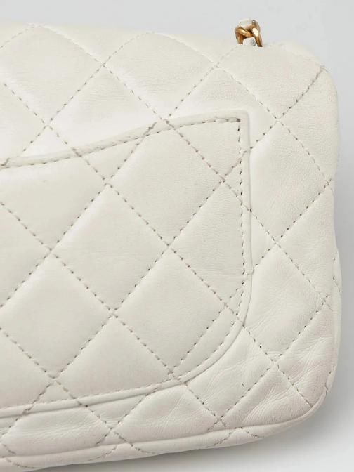 Chanel White Quilted Lambskin Leather Pearl Crush Rectangular Mini Flap Bag - 6
