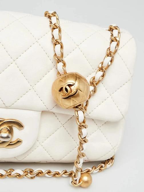 Chanel White Quilted Lambskin Leather Pearl Crush Rectangular Mini Flap Bag - 8